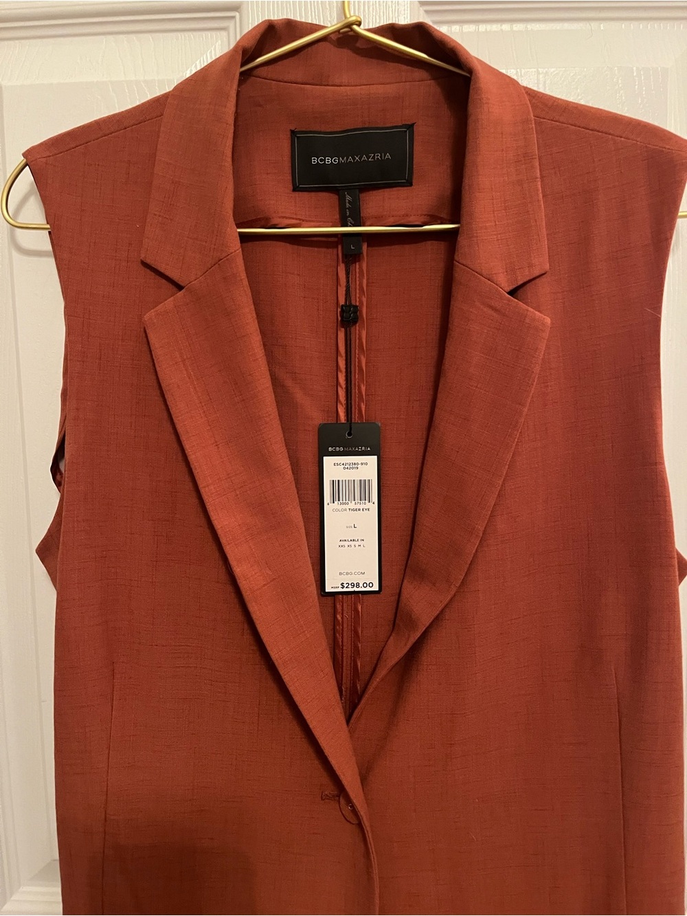 NWT BCBGMAXAZRIA Tiger Eye Belted Long Vest – Size L - Picture 4 of 16